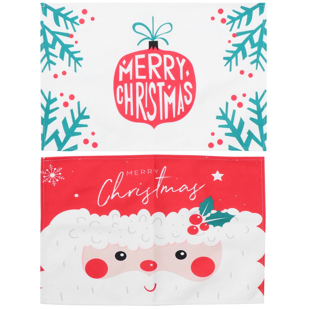 2pcs Christmas Cartoon Table Placemat Rectangular Decorative Dining Table Cloth