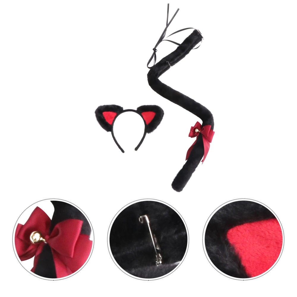 1 Set of Cat Ears Headband with Tail Masquerade Hair Lovely Cartoon Hairpin