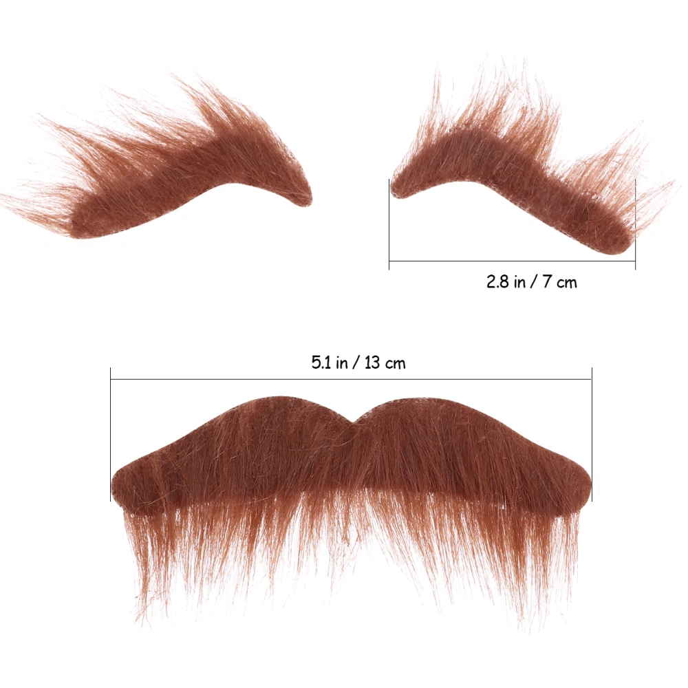 TINKSKY Three-piece Novelty Halloween Costumes Self Adhesive Fake Eyebrows Beard Moustache Kit Facial Hair Cosplay Props Disguise Decoration For Masquerade Costume Party (Brown)