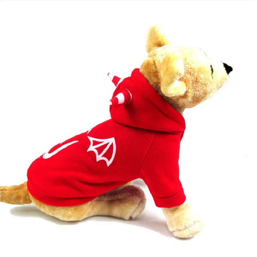 Dog Hoodie Clothes Coat Little Devil Cartoon Pattern Halloween Themed for Dog Puppy Size S (Red)
