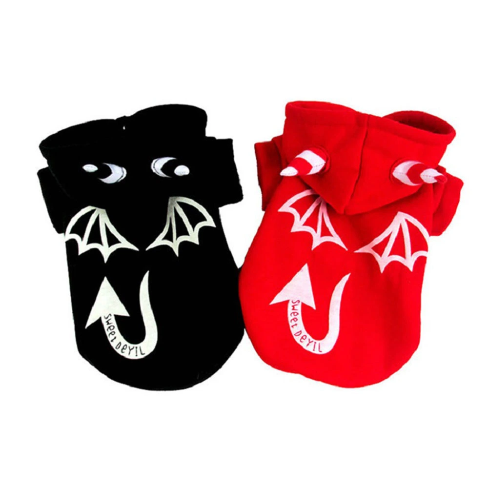 Dog Hoodie Clothes Coat Little Devil Cartoon Pattern Halloween Themed for Dog Puppy Size S (Red)