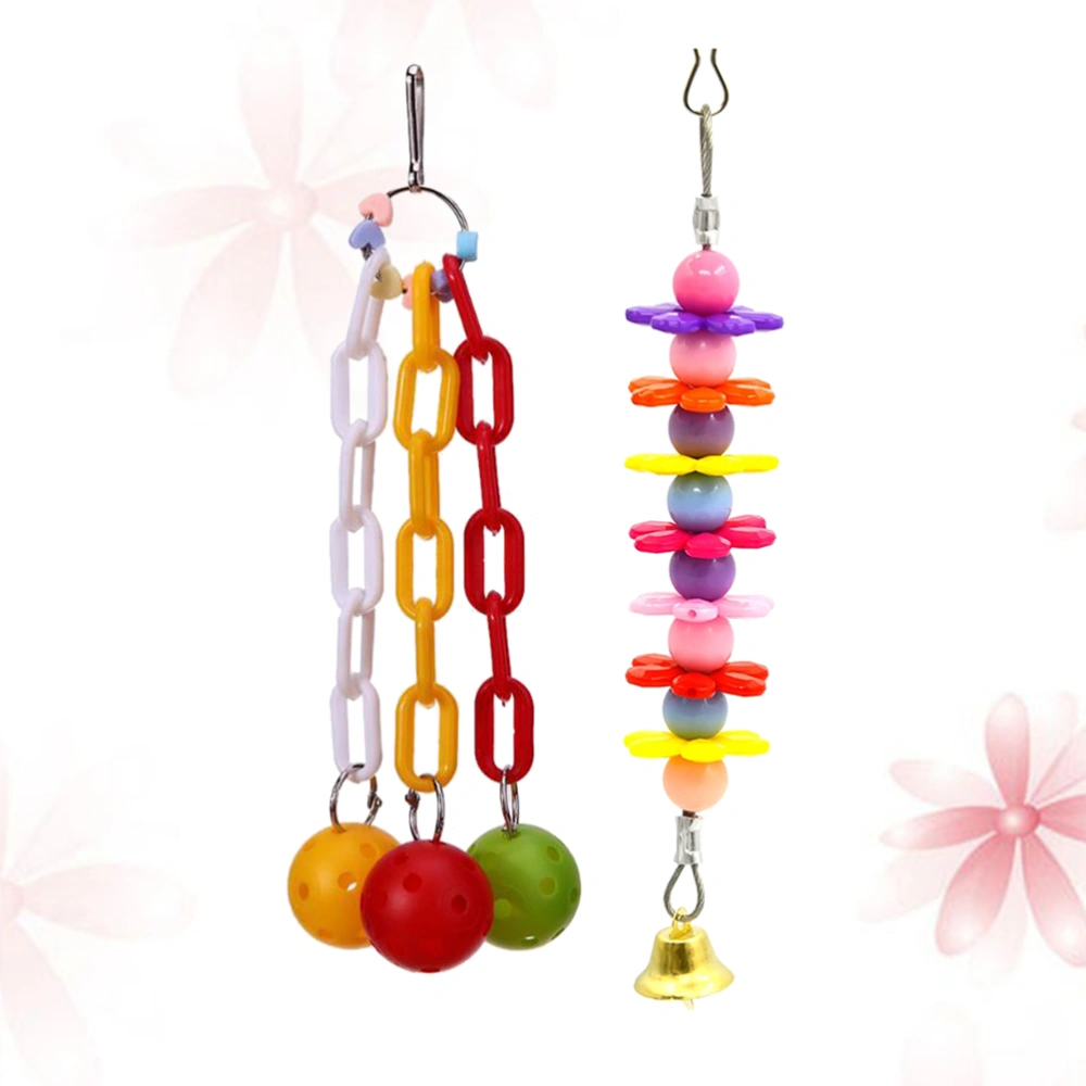 2pcs Parrot Toys Pet Bird Bites Climb Chew Toys Bell Swing Cage Hanging Parakeet Budgie Products Pet Bird Supplies Birds Accessoires