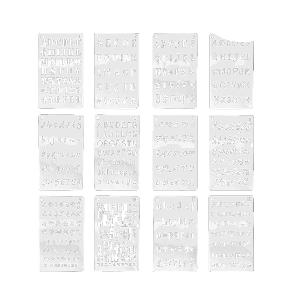 12 Sheets Drawing Painting Stencils Letters and Numbers Hallow Painting Templates for Scrapbooking School Projects