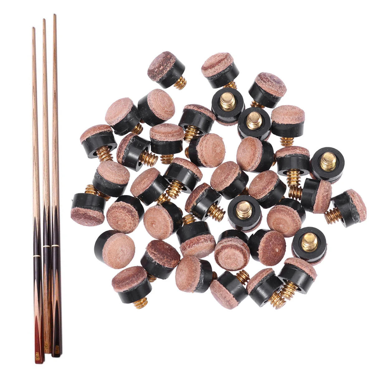 40pcs American Style Billiard Cue Ferrules and Tips Billiard Replacement Screw-on Tips with Pool Cue Stick Ferrules Hard Cue Tips (Brown)