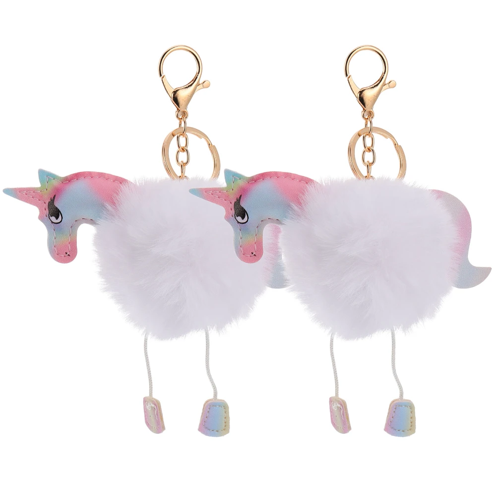 2pcs Adorable Bag Keys Decorative Plush Unicorn Hanging Pendants Key Chains