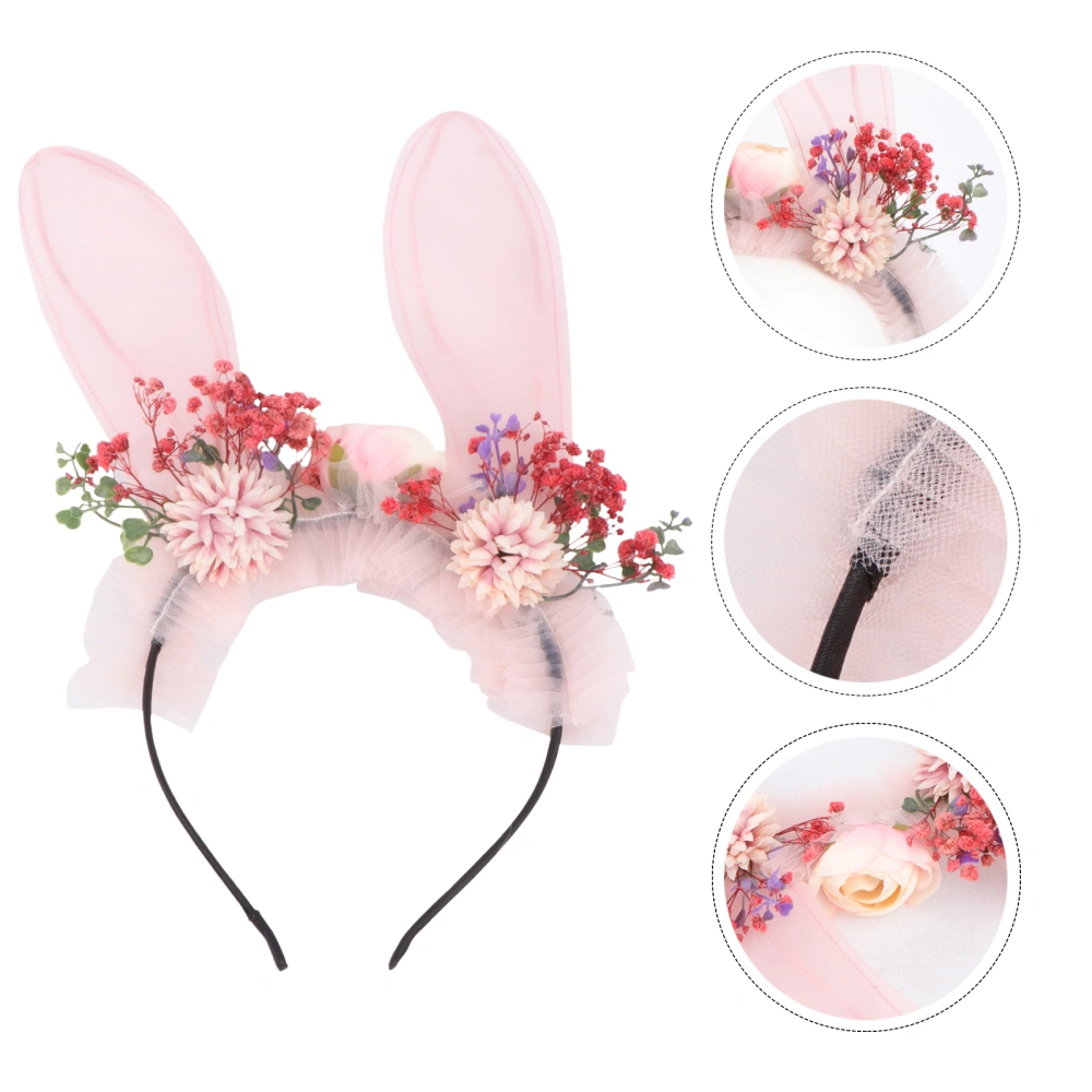 1PC Long Ear Headband Rabbit Ear Hair Flower Headdress Party Head Easter Hair Accessory Random Design