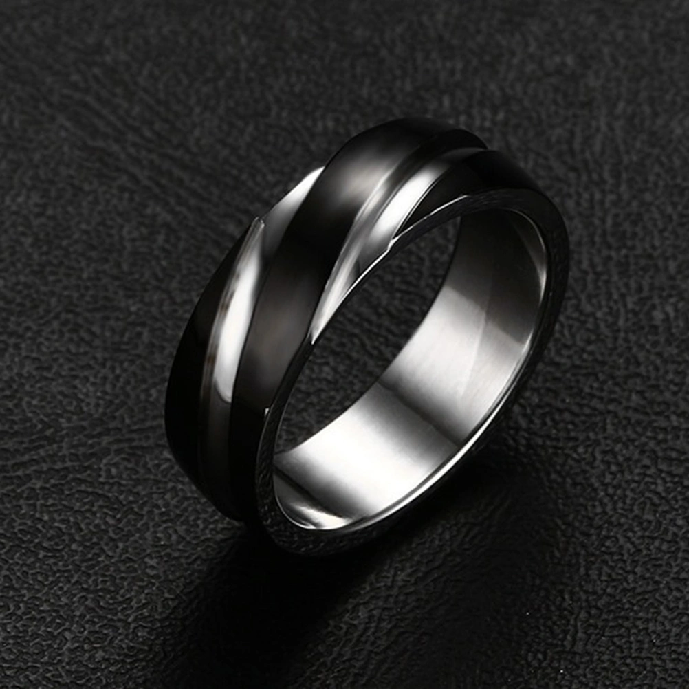 1Pc Black Titanium Steel Ring Simplicity Twill Ring Vintage Men Ring (Size 11)