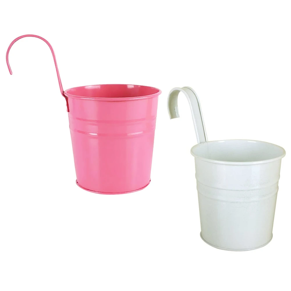 2pcs Iron Flower Buckets Flower Hanging Bucket Decorative Plant Buckets