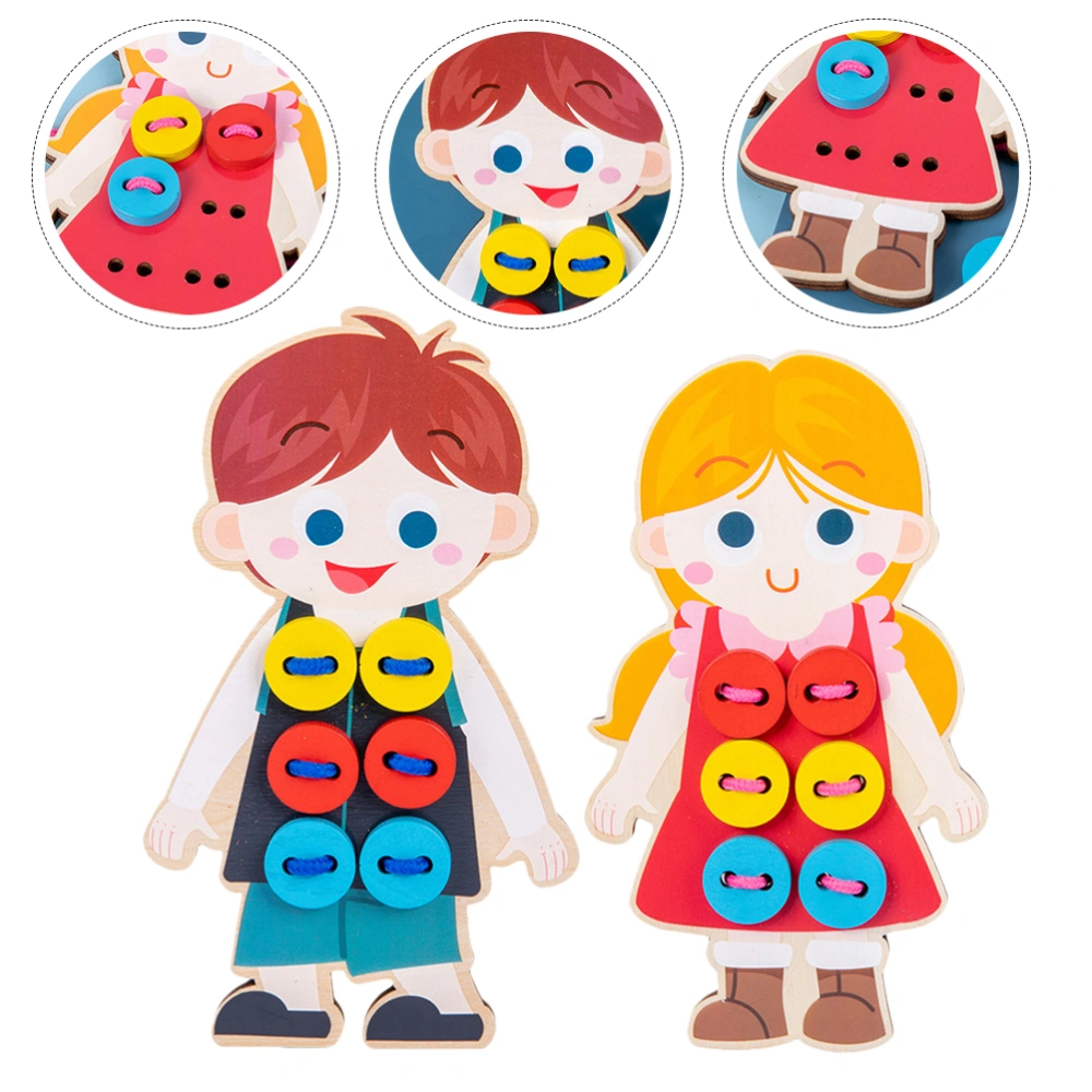 2Pcs Wooden Clothes Lacing Toys Adorable Dolls Threading Toys Educational Toys