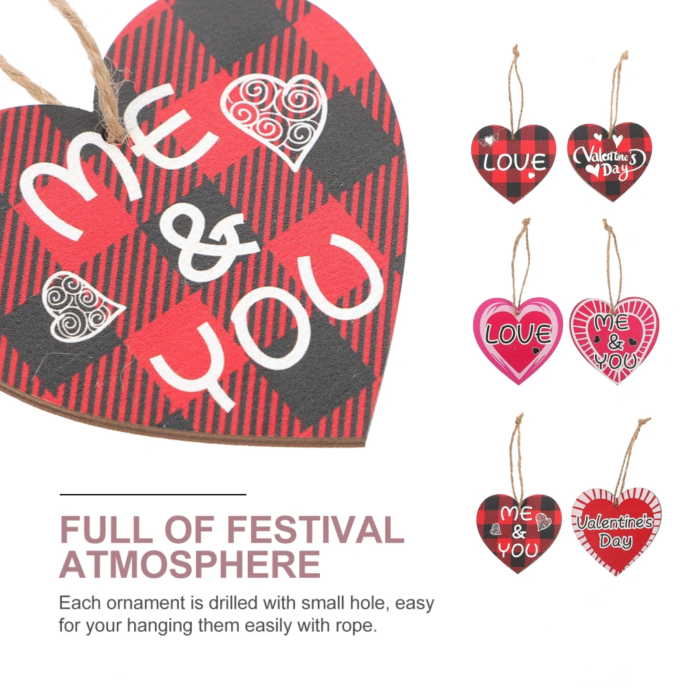 12Pcs Heart-Shaped Hanging Pendant Valentine's Day Wooden Hanging Slices with Ropes