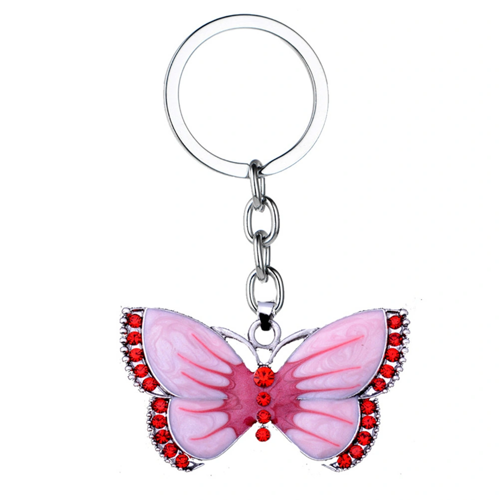 2Pcs Unique Alloy Keychains Drip Oil Design Key Rings Vintage Rhinestone Keyings Pendant Decoration (Green Pink 1 Each)