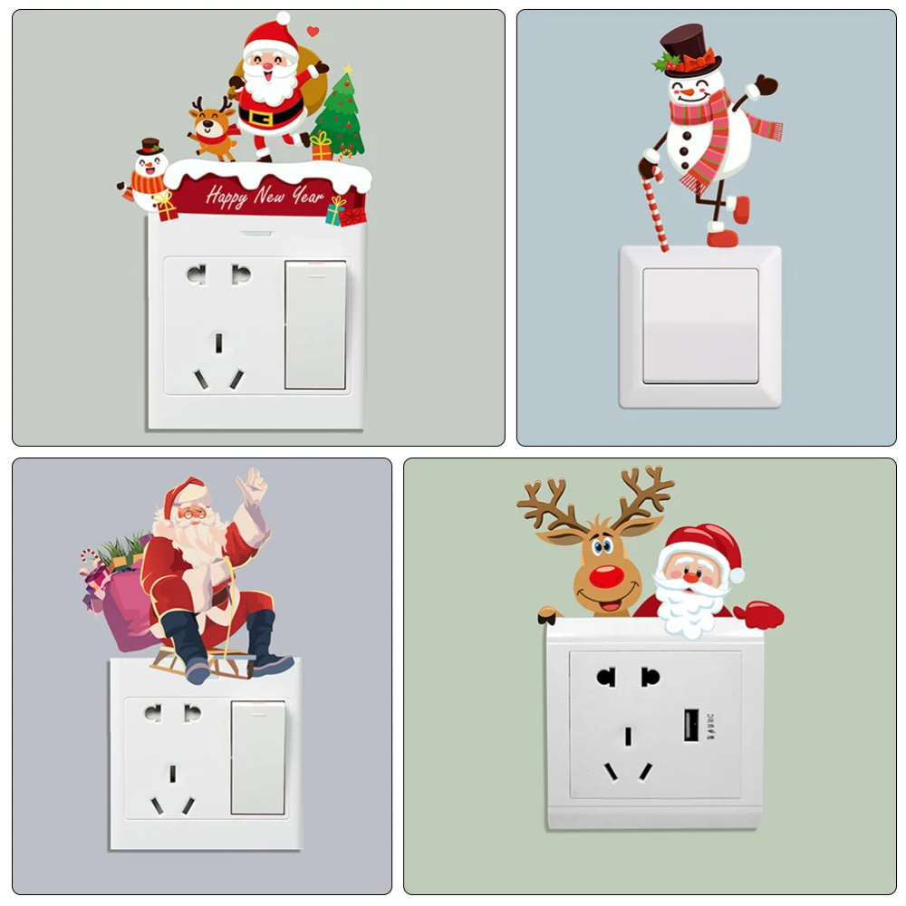 4Pcs Christmas Switch Stickers Removable Adorable Wall Paster Switch Sticker