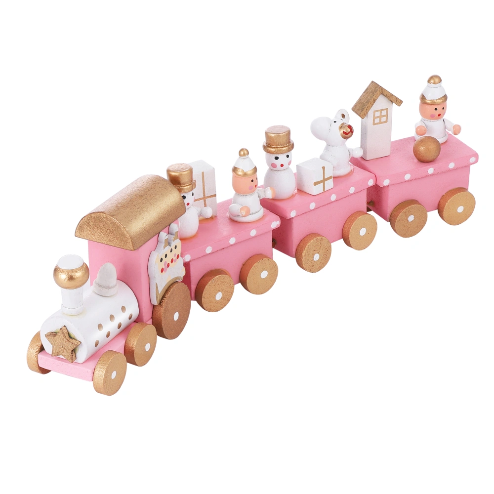 NUOBESTY 4-section Train Toy Christmas Theme Wooden Train Desktop Mini Train