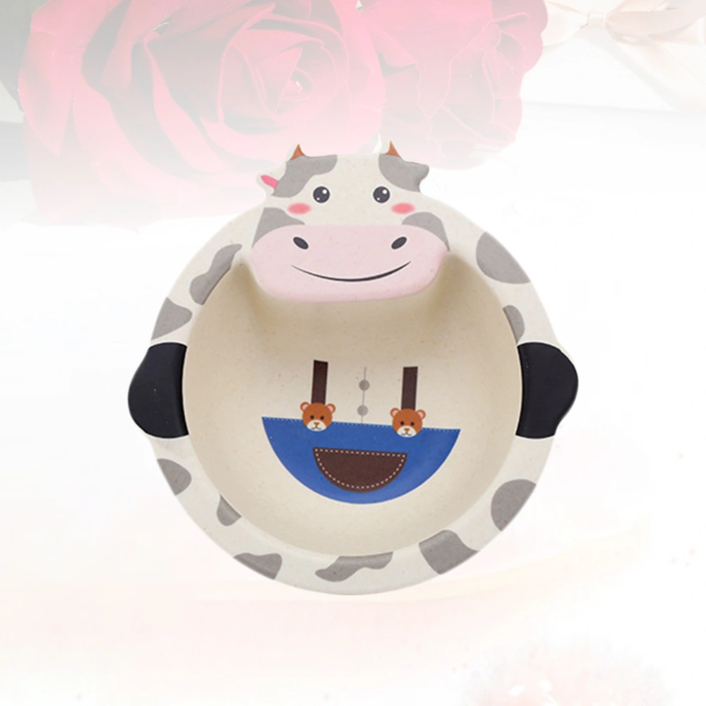 Bamboo Fiber Children Bowl Creative Cartoon Feeding Bowl Cow Design Baby Dish for Kids