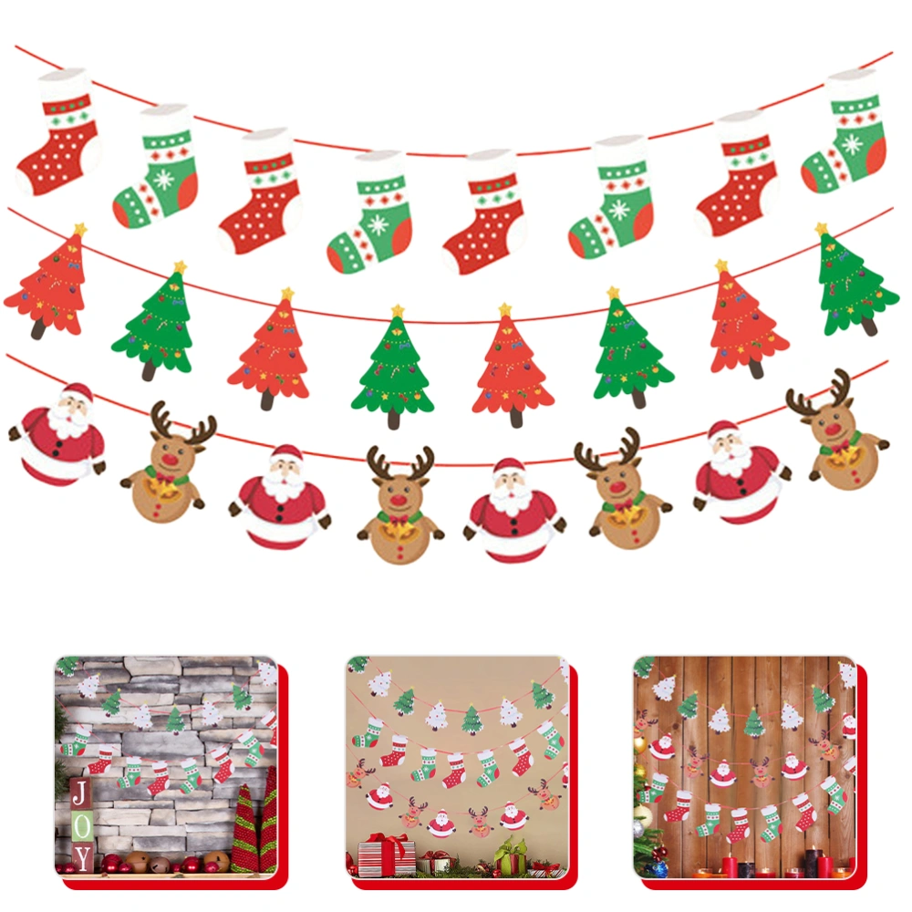 3pcs Christmas Banner Hanging Flag Bunting Festival Party Decoration for Home Shop