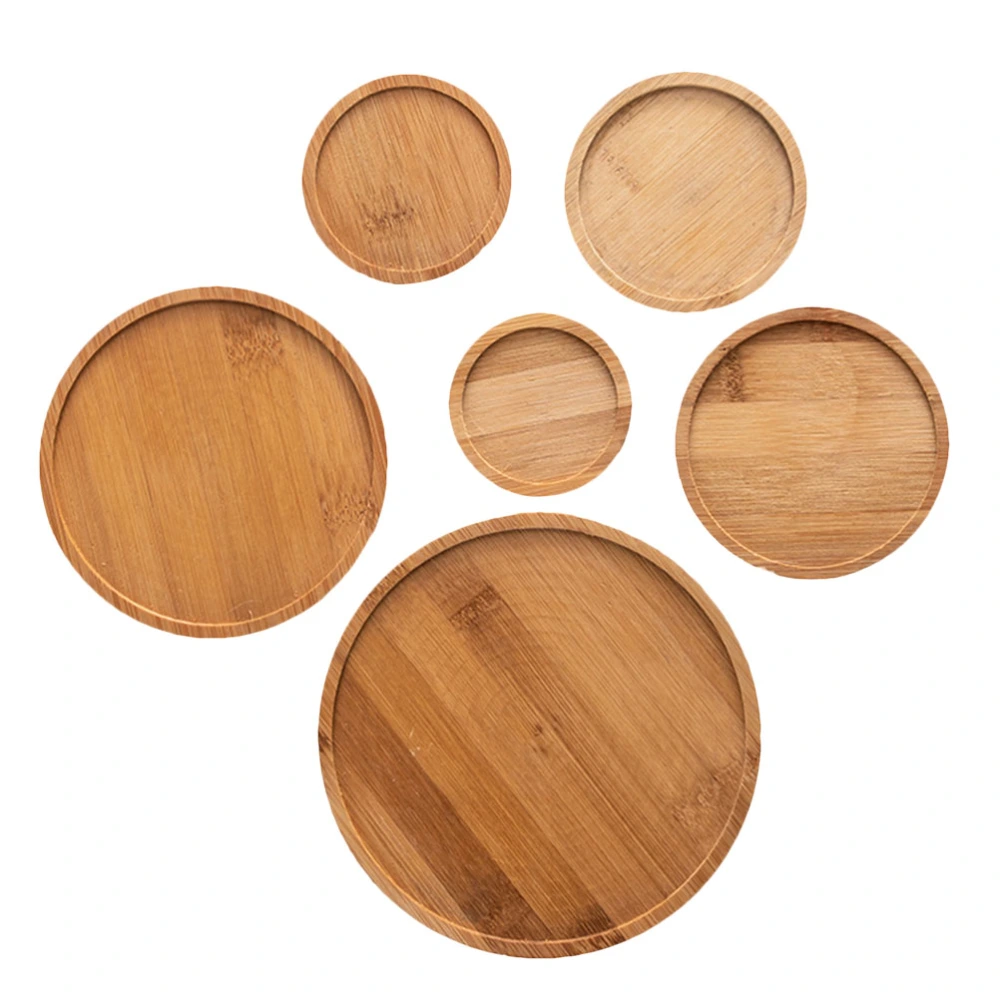 6pcs Bamboo Flowerpot Tray Decorative Flowerpot Base Plate Round Plant Pot Tray