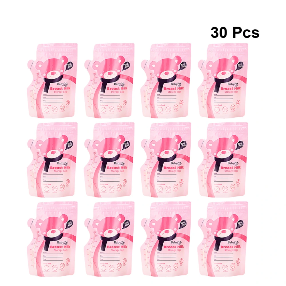 30PCS 250ML Disposable Breast Milk Bags Compact Breast Milk Sub Pouchs Breast Nursing Milk Freshness Protection Bag Portable Milk Storage Pouch for Home Mom Use(Pink)