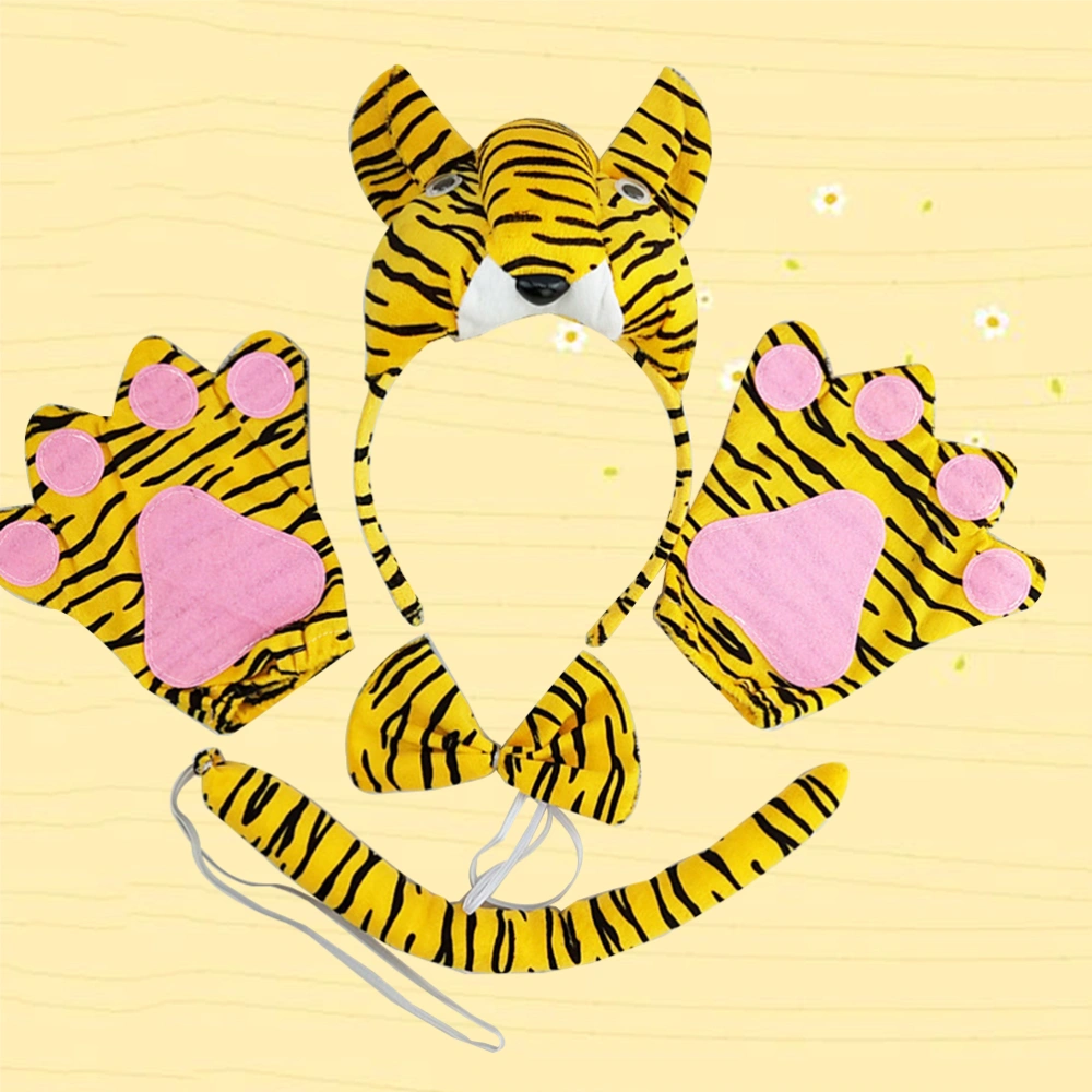 5pcs Three-dimensional Tiger Headband Tie Tail Gloves Children Cartoon Headband Hair Loop Hair Clasp Role Playing Animal Props Performance Props for Cosplay Party