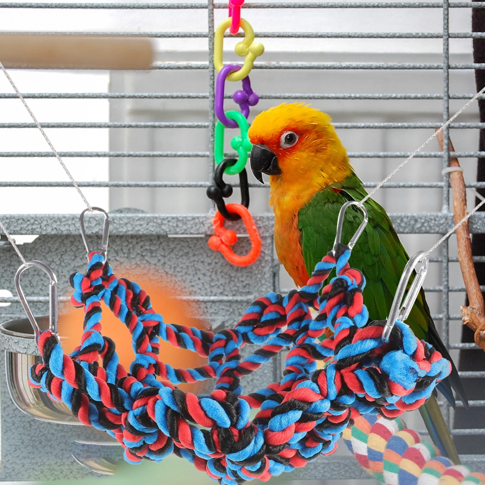 Colorful Pet Net Hammock Toy Parrot Cage Toy Rope Climbing Net Ladder Creative Birds Play Gym Toy Pendant (Black Size L)