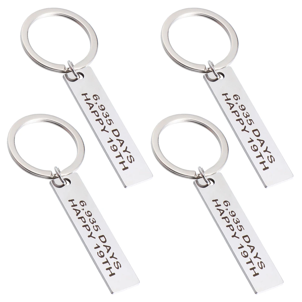 1 Set 4 Pcs 6935 DAYS HAPPY 19th Key Chains Carved Key Chains Keychains (Silver)