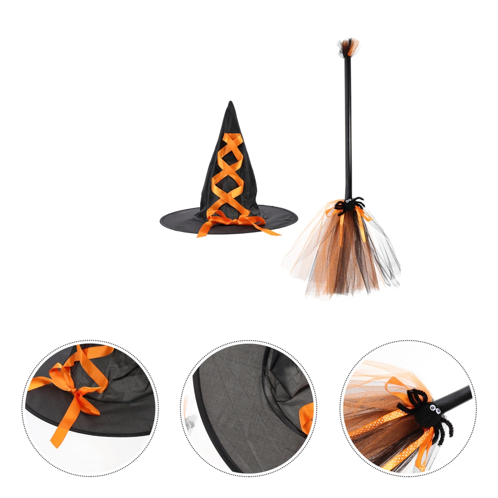 1 Set of Exquisite Halloween Witch Hat Broom Kit Unique Masquerade Wizard Hat