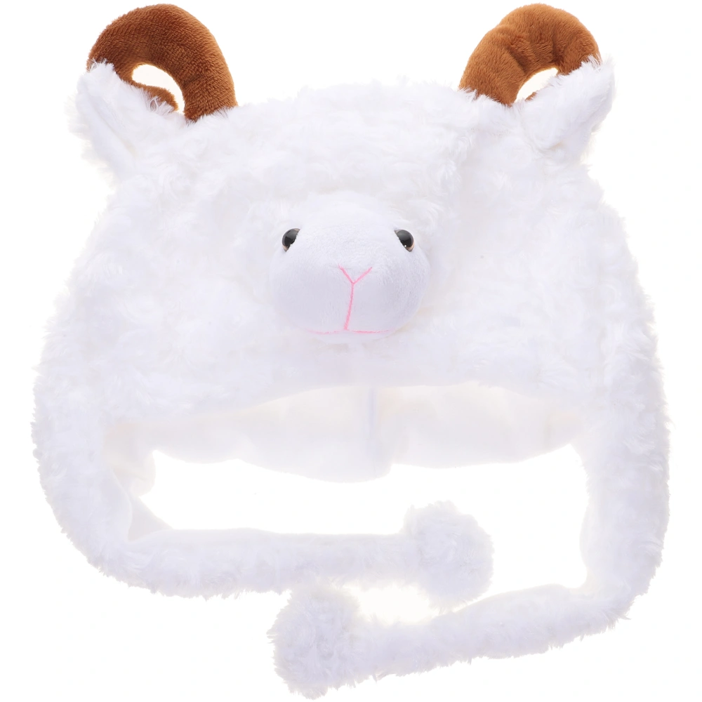 Adorable Animal Hat Plush Winter Ski  Style Hat Cartoon Earflap Hood For Children Adults (Sheep)