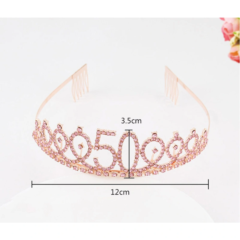 1PC Rhinestone Crown with Alloy Insertion Hair Comb Decorative Crown Hair for 80th Birthday (Golden)