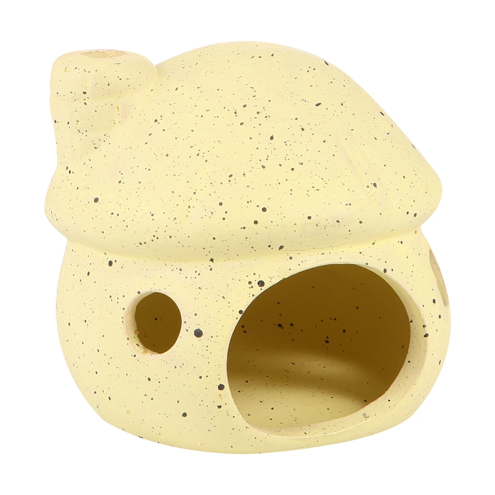 1Pc Ceramic Aquarium Layout Decoration Cichlidae Shrimp Fish Shelter Tank Artificial Hollow Habitat Cave (Mushroom Type, Yellow)