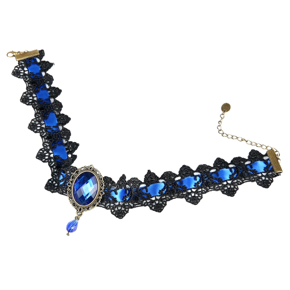 1 Pc Lace Bracelet Fashion Rhinestone Bracelet Halloween Women Accessory (Blue)