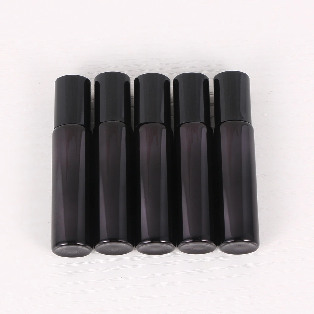 6pcs 10ml Black Glass Roll-On Bottles Eye Cream Essential Oil Containers Cosmetic Refillable Bottle Empty Dispensers Bottle With Stainless Steel Roller Ball for Home Travel