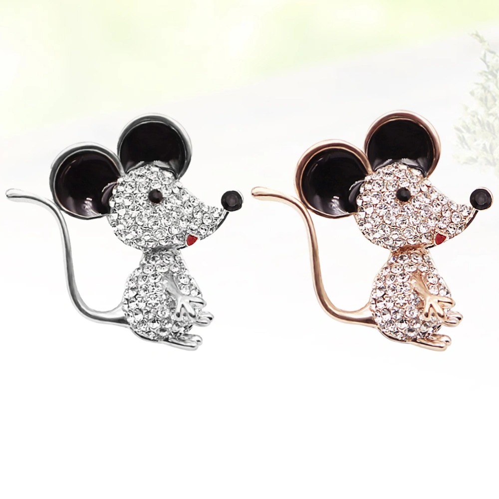 2pcs Rhinestone Mouse Brooch Alloy Mice Brooch Cartoon Mouse Brooch Adorable Mice Brooch Decor