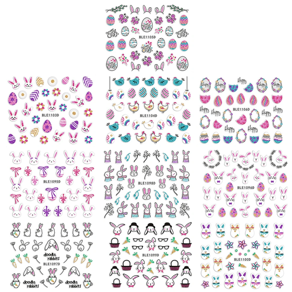 10Pcs Easter Themed Nail Art Stickers Unique Delicate Eco-friendly Manicure Decals Kids Children Nail Art Pastes