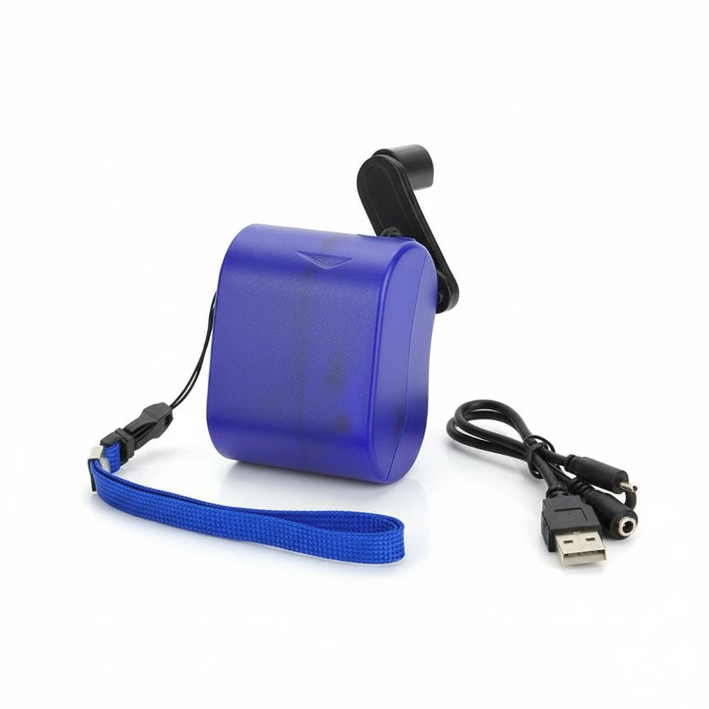 Mini Hand Dynamo Charger Hand Cranking USB Port Output Cell Phone Emergency Charger with 5pcs Connectors and USB Cable (Blue)