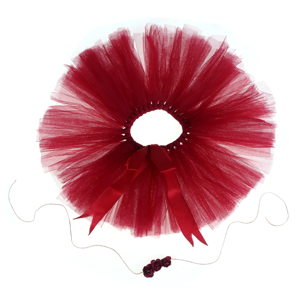 Claret Baby Photography Costume Mesh Skirt Infant Tutu Skirt Newborn Apparel Bow-Knot Tulle Dress Outfits Baby Clothes with Floral Headband Baby Photo Prop