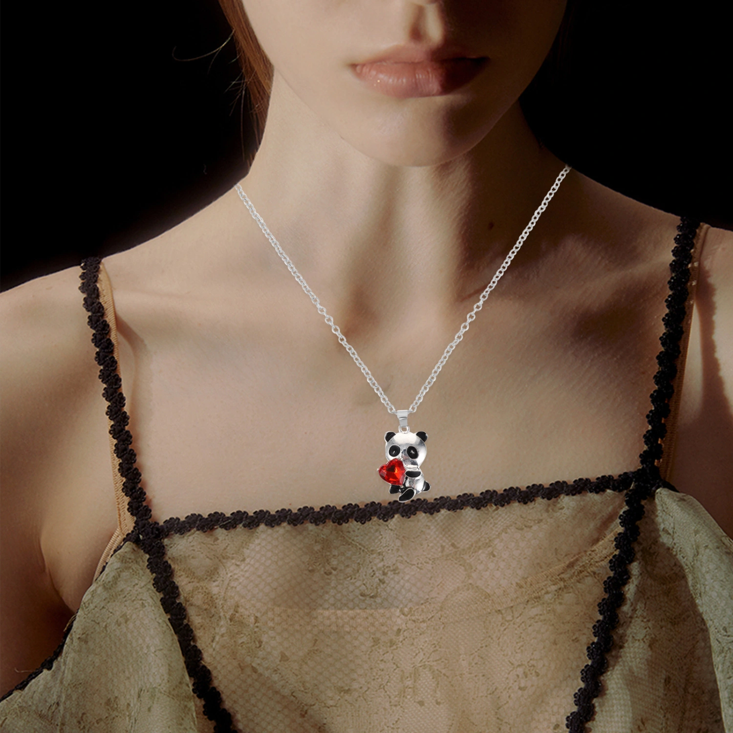 4pcs Ladies Jewelry Necklace Panda Pendant Necklace Zircon Ornament Necklace