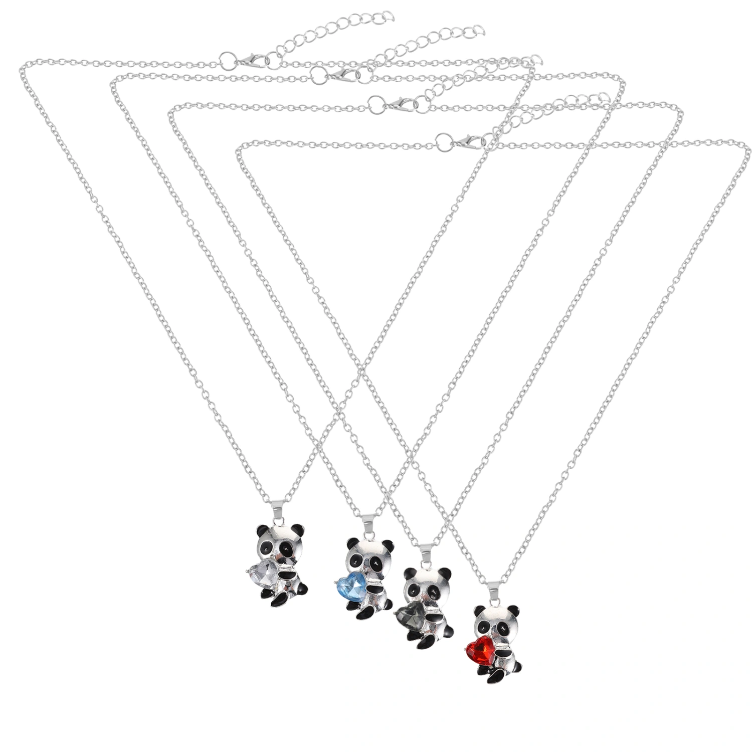 4pcs Ladies Jewelry Necklace Panda Pendant Necklace Zircon Ornament Necklace