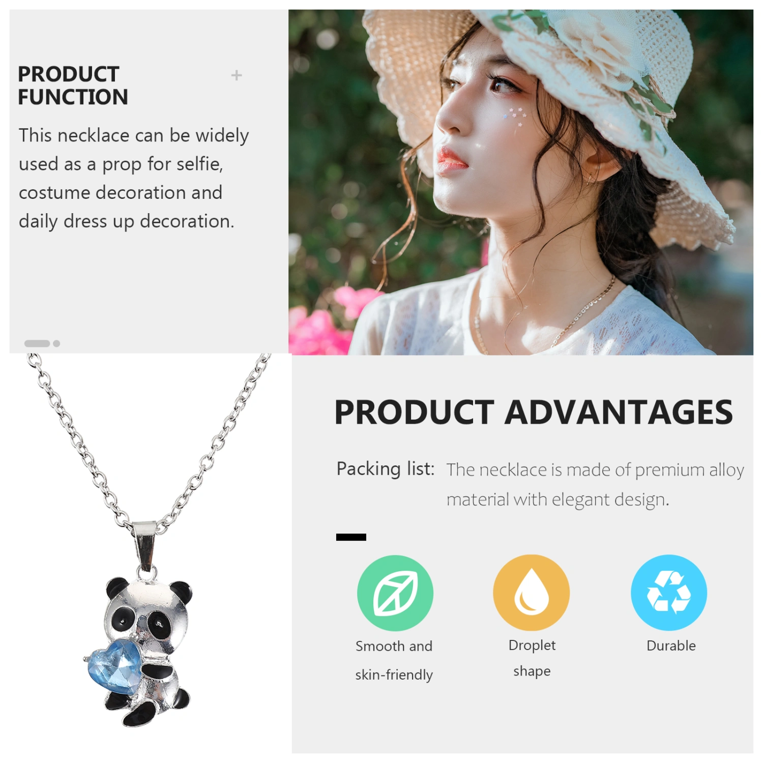 4pcs Ladies Jewelry Necklace Panda Pendant Necklace Zircon Ornament Necklace