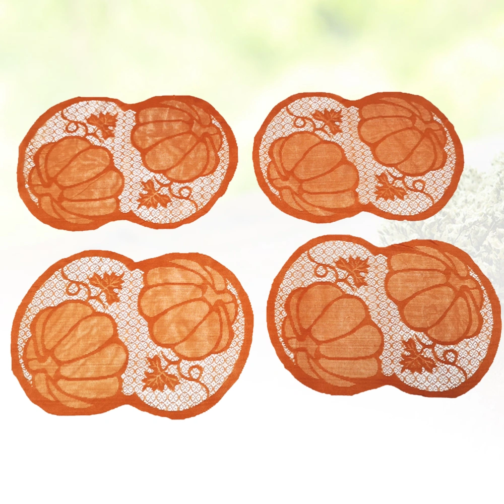 4Pcs Thanksgiving Lace Placemat Pumpkin Leaves Table Cover Orange Table Mat Tabletop Protection Kitchen Supplies