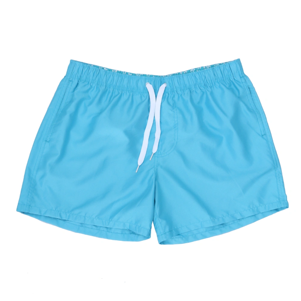 Mens Beach Shorts Solid Color Concise Style Summer Shorts Swimming Trunk Beachwear - Size XXL (Sky-blue)