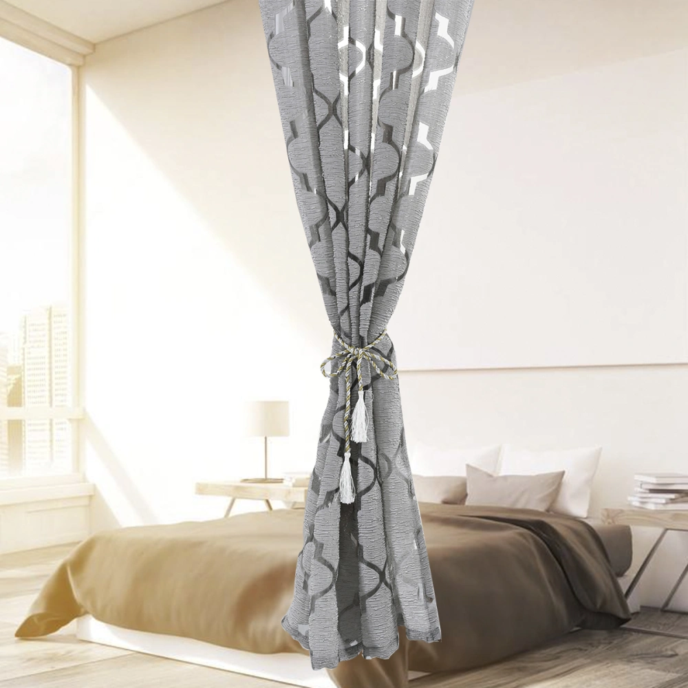 1 Pc Window Screening Dual Color Lantern Cut Bubble Shape Window Tulle Rod Processing Valance Curtain for Bedroom Living Room Window Decoration (100x200cm, Grey)