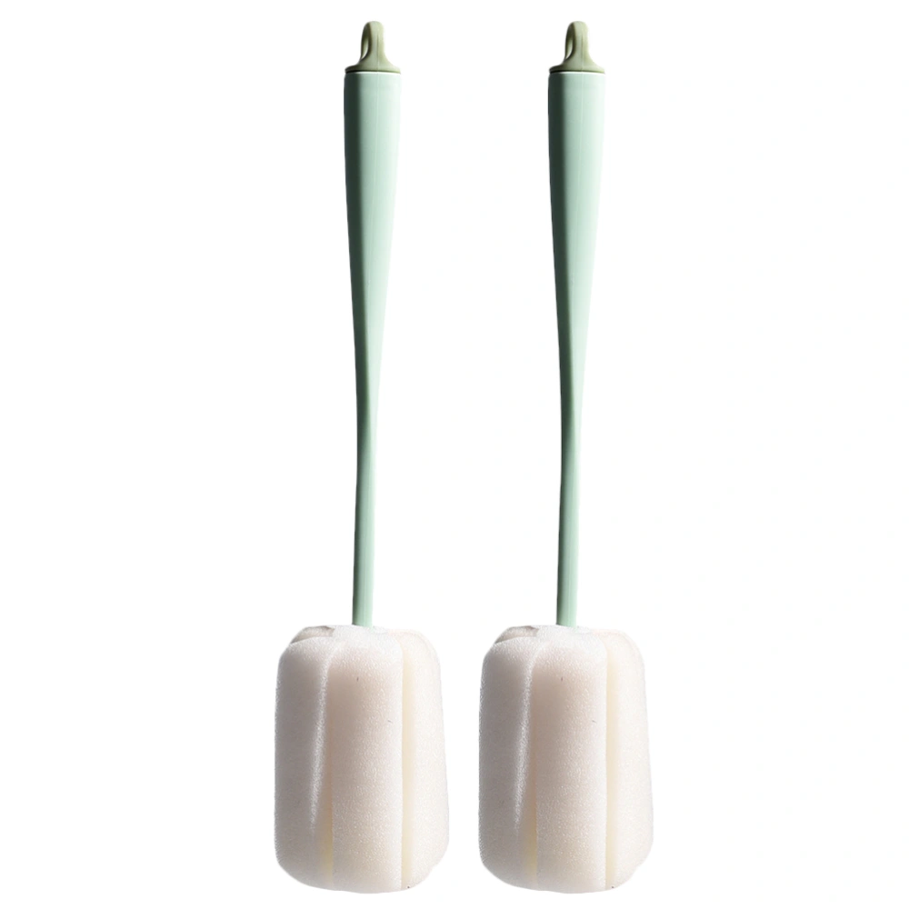 2PCS Long Handle Sponge Cleaning Brush Glass Baby Feeding Bottle Water Cup Vase Brush for Kitchen (Green + Dark Green)