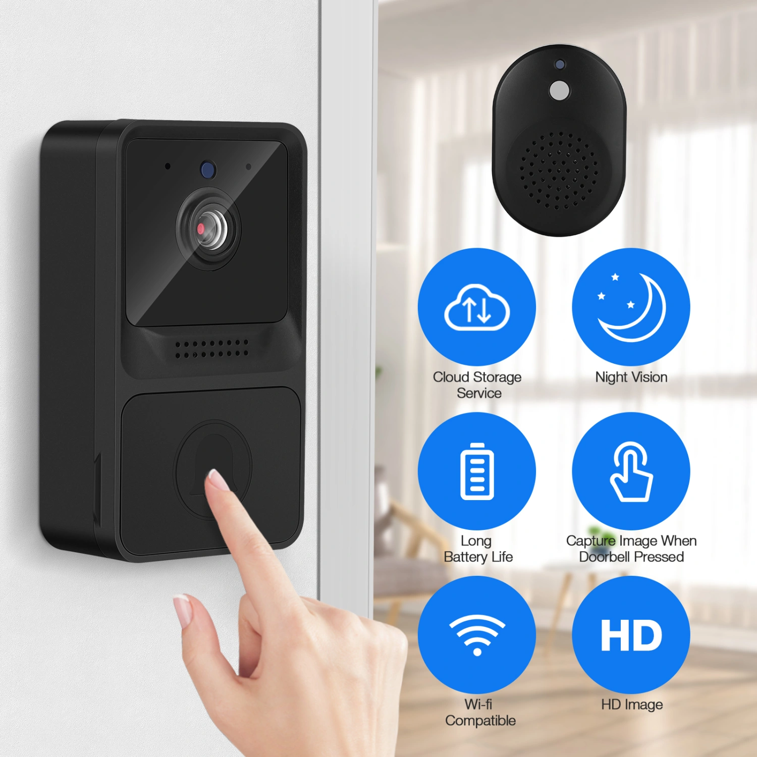 Wireless Remote Video Doorbell Smart Doorbell Intercom WiFi Anti-Theft Doorbell for Home Dorm Office (Black)