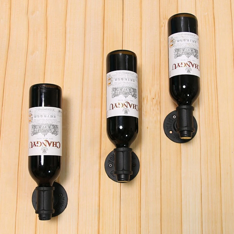 3pcs Industry Style Red Wine Rack Decorative Retro Water Pipe Wine Bottle Holder