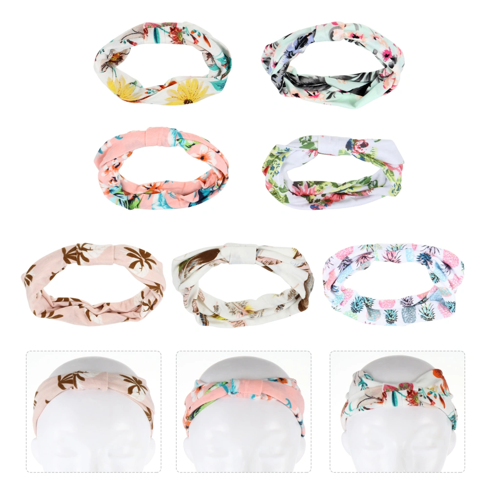 7 Pcs Bohemian Style Headband Stretchy Printed Headband Sports Workout Headwrap