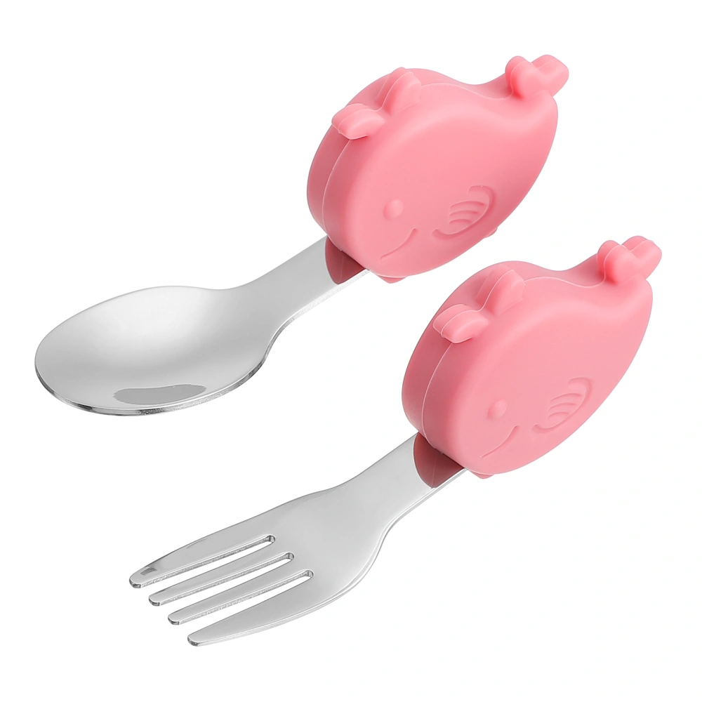 1 Set Baby Self-Training Fork Spoon Adorable Portable Baby Feeding Flatware