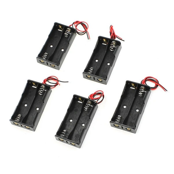 5pcs 2 * 1.5V AA Battery Holder Case Box with Wire Leads (Black)