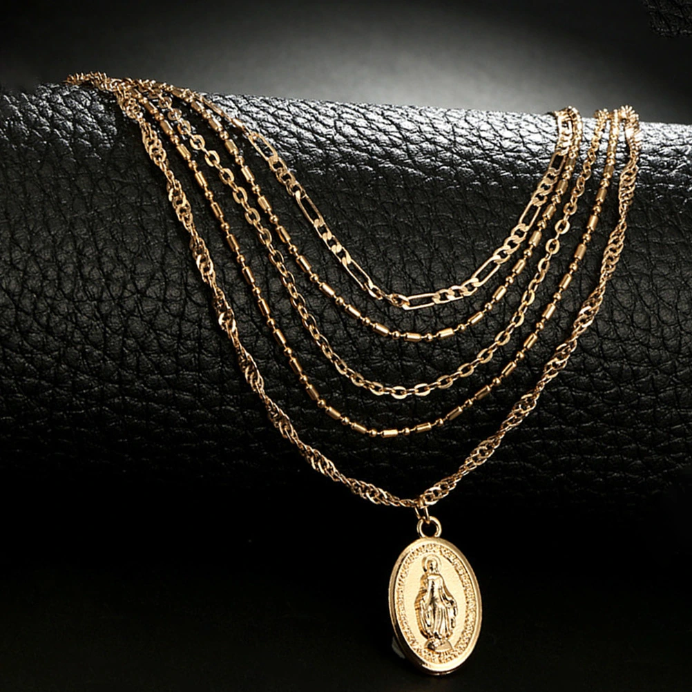 5 Layered Pendant Necklace Alloy Choker Necklace Stylish Jewelry Gift for Women