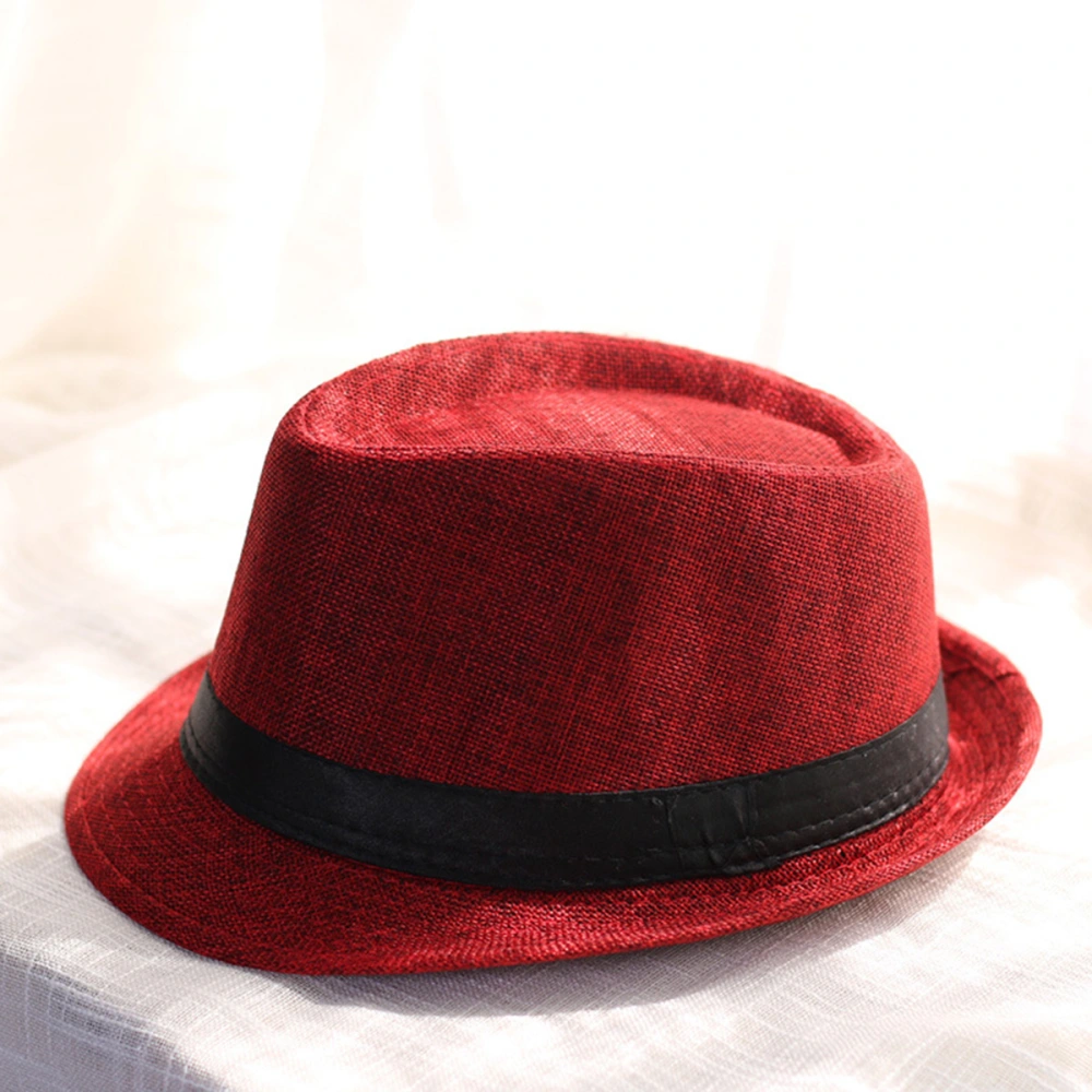 Leisure Unisex Beach Hats Stylish Women Men Panama Jazz Hats Cowboy Gangster (Wine Red)