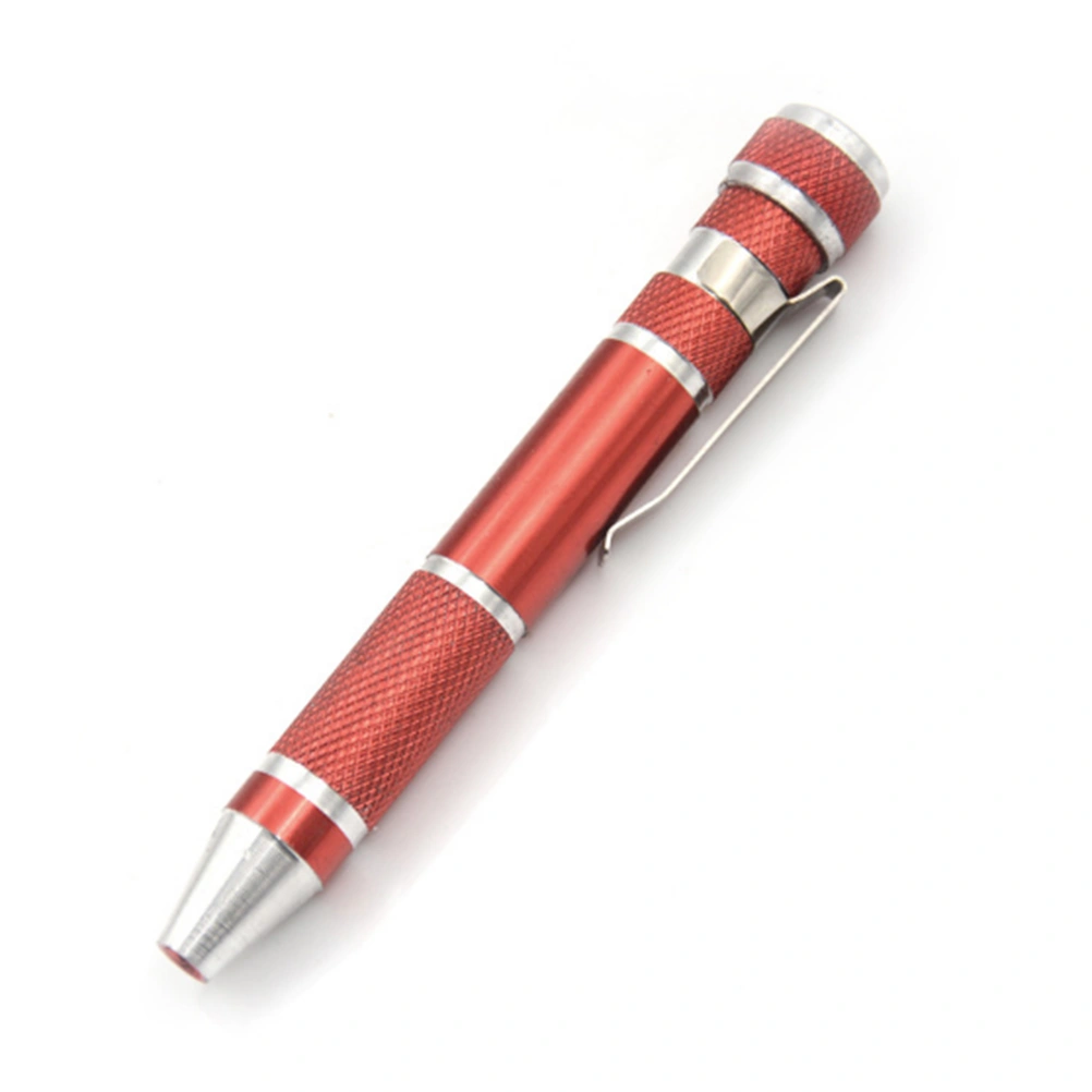 8 in 1 Mini Gadgets Repair Tools Multifunction Mini Aluminum Precision Pen Screw Driver Screwdriver Set Repair Tools Kit Cell Phone Hand Tool (Red)