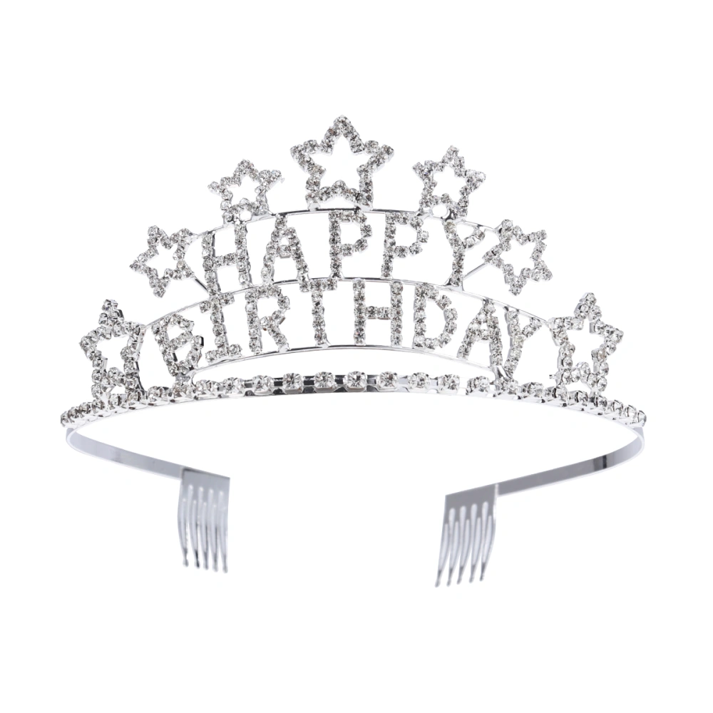 Kid's Charming Rhinestone Heart Design Tiara Crown Headband for Girls (White Rhinestones)